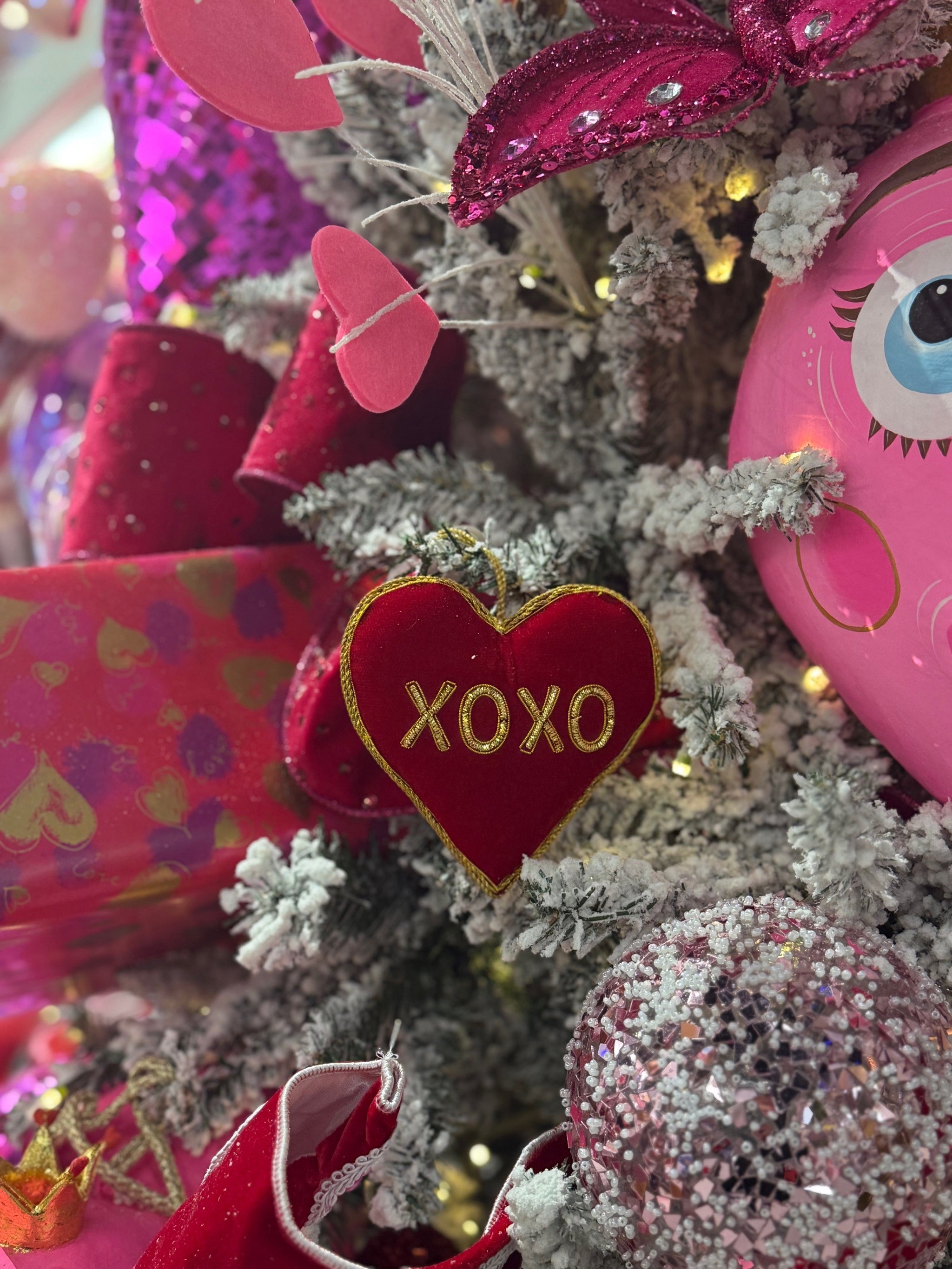 4" Embroidered Velvet Heart Ornament Assorted Set Of 4