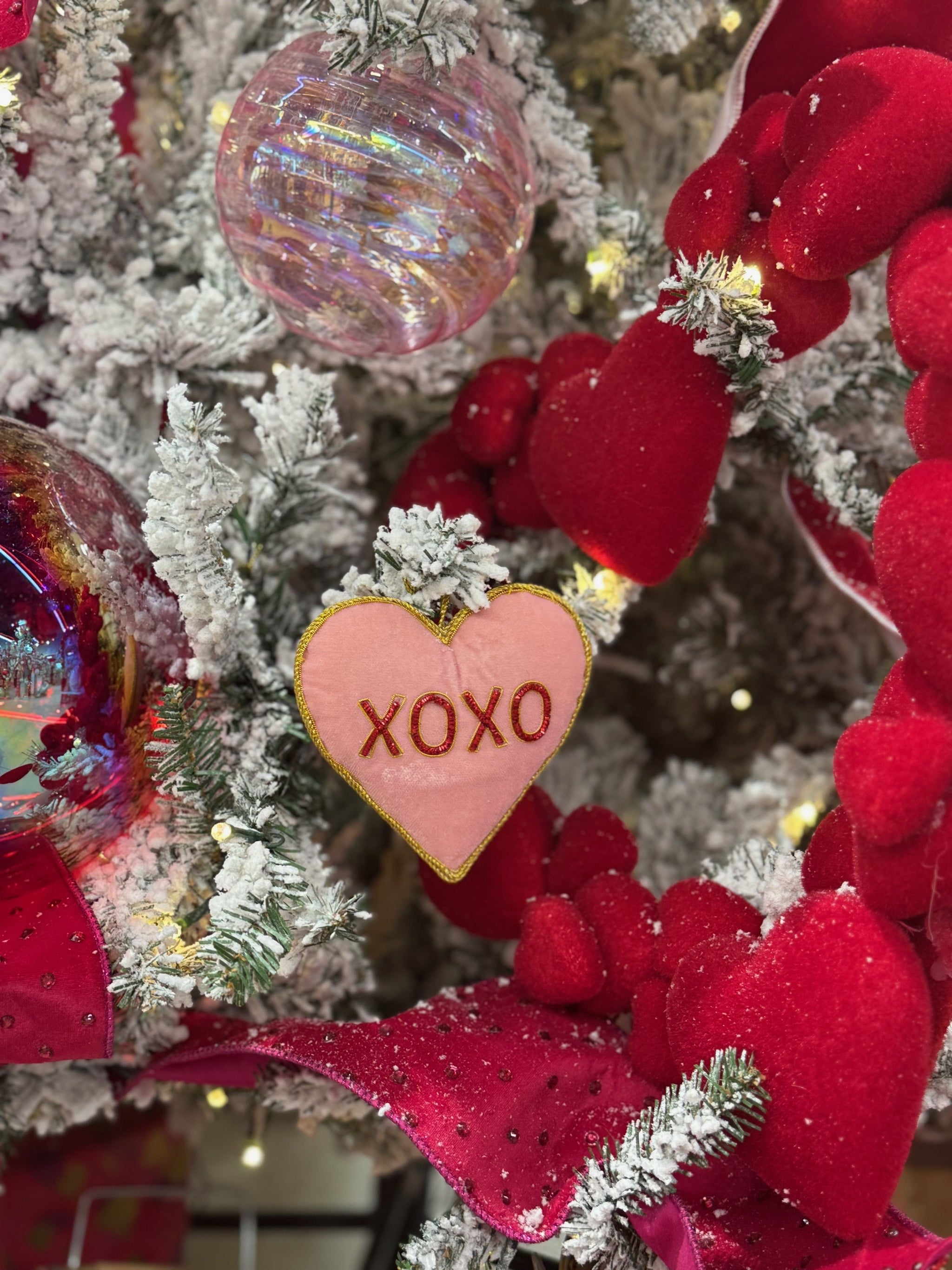 4" Embroidered Velvet Heart Ornament Assorted Set Of 4