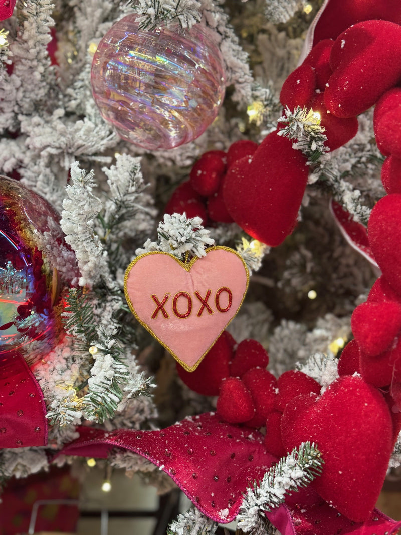 4" Embroidered Velvet Heart Ornament Assorted Set Of 4