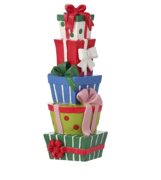 8" Multicolor Gift Package Stack Ornament Set Of 2