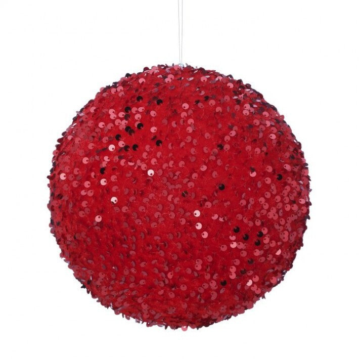 8" Red Sequin Ball Ornament Set Of 6