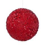 8" Red Sequin Ball Ornament Set Of 6