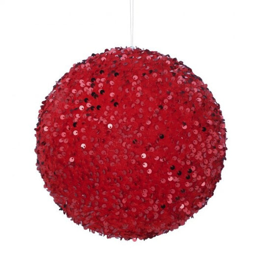 8" Red Sequin Ball Ornament Set Of 6