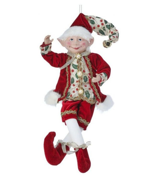 17" Red & Gold Holly Bendable Elf