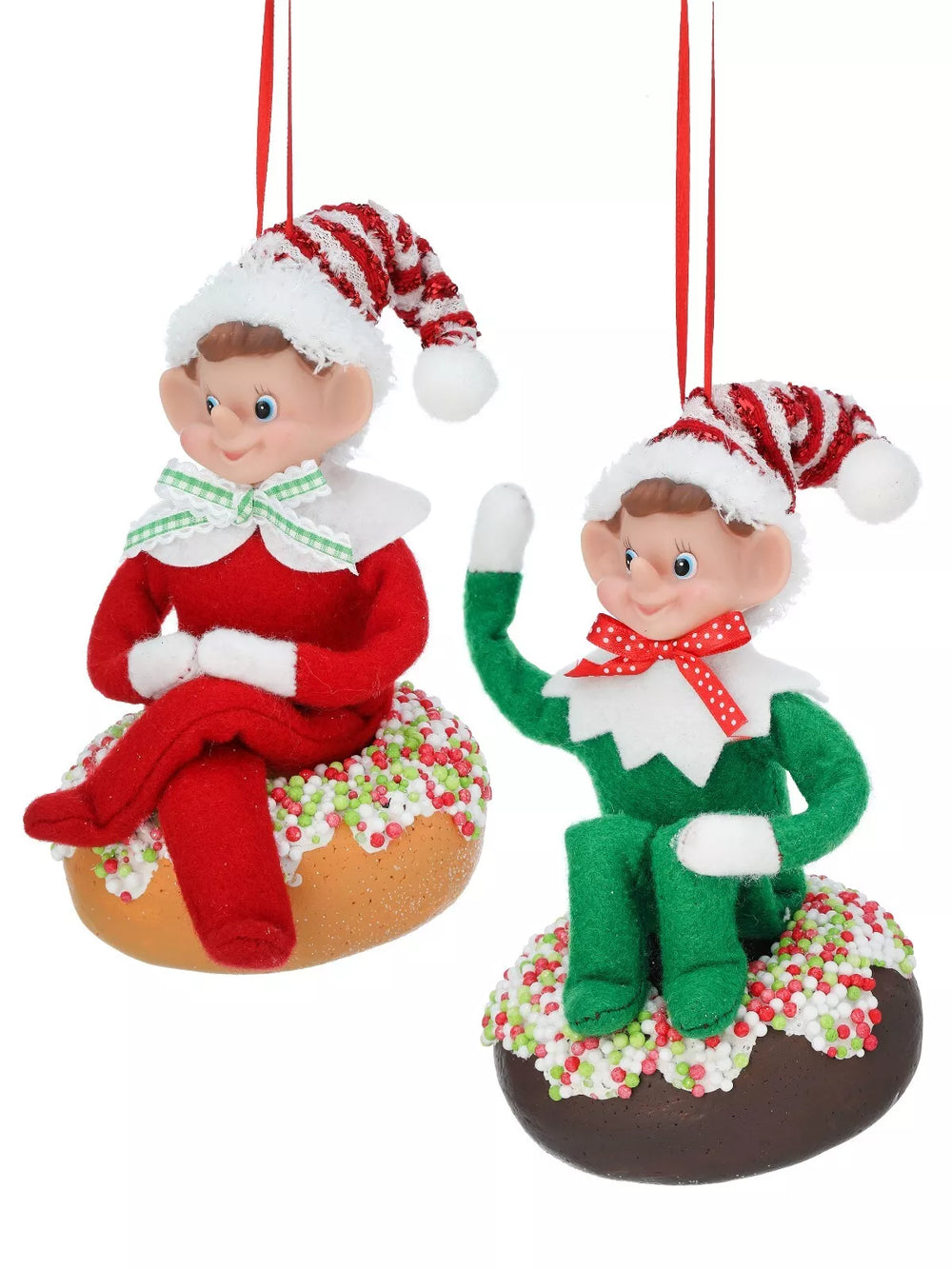 7" Elf On Doughnut Ornament Assorted Set Of 2