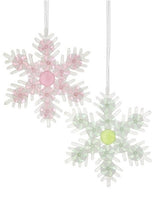 Set de 6 adornos surtidos de 6" con diseño de copo de nieve en rosa pastel y verde