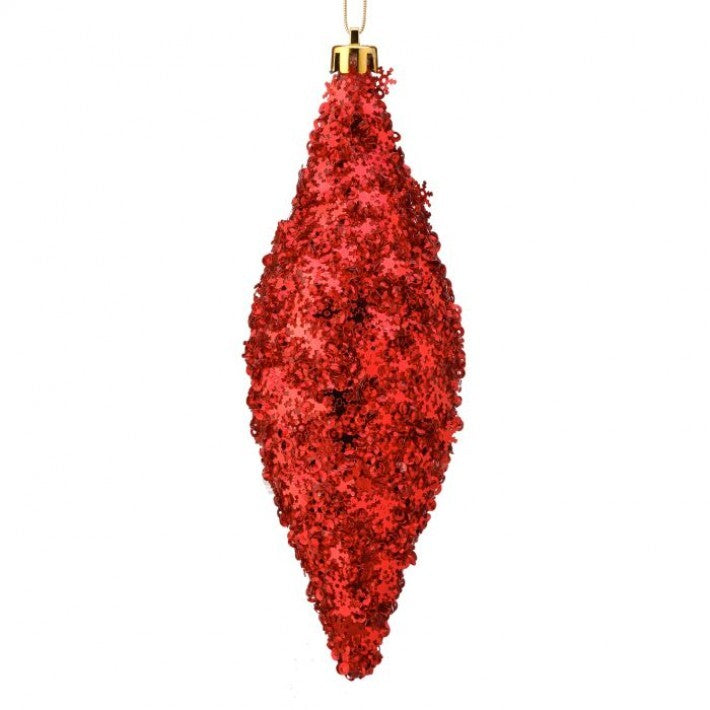 7" Red Metallic Snowflake Finial Ornament Set Of 12