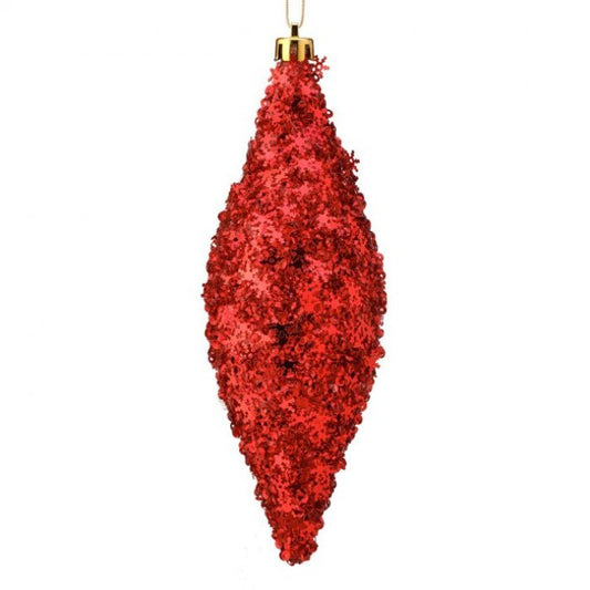 Juego de 12 adornos en forma de piña de copo de nieve metálico rojo de 7"