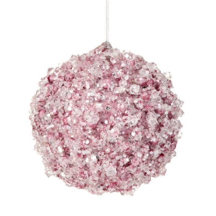5" Pink Iced Crystal Ball Ornament Set Of 4