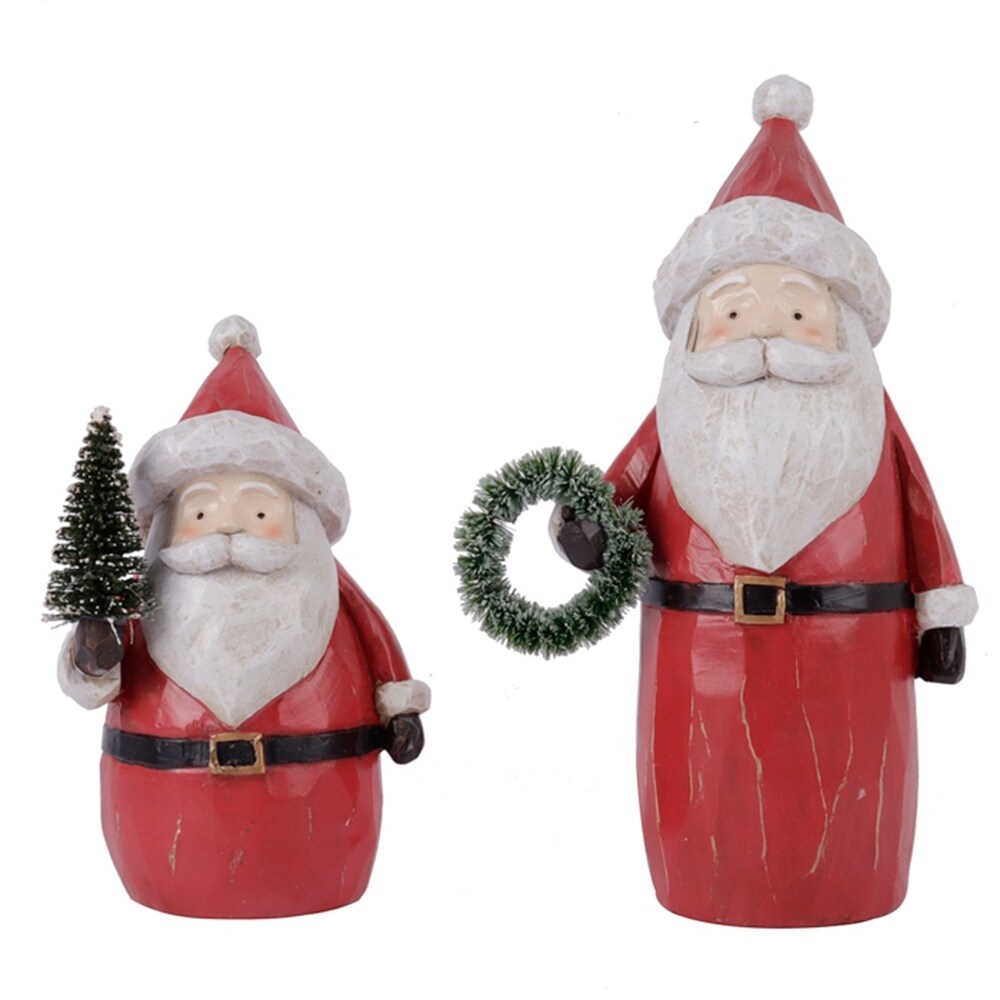 6"- 8.5" Country Santa With Tree & Wreath Set Of 2