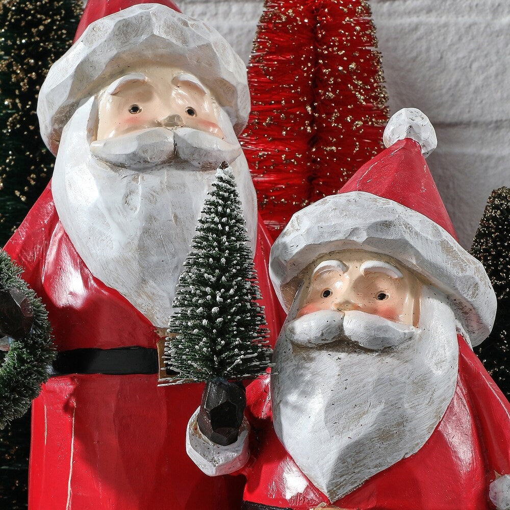 6"- 8.5" Country Santa With Tree & Wreath Set Of 2