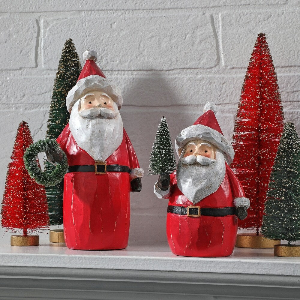 6"- 8.5" Country Santa With Tree & Wreath Set Of 2
