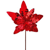 Red metallic flower-shaped object on a white background