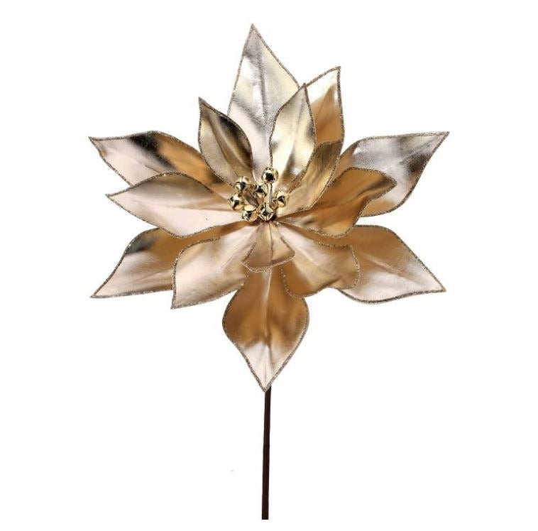 24" Champagne Poinsettia With Jingle Bells Set Of 6