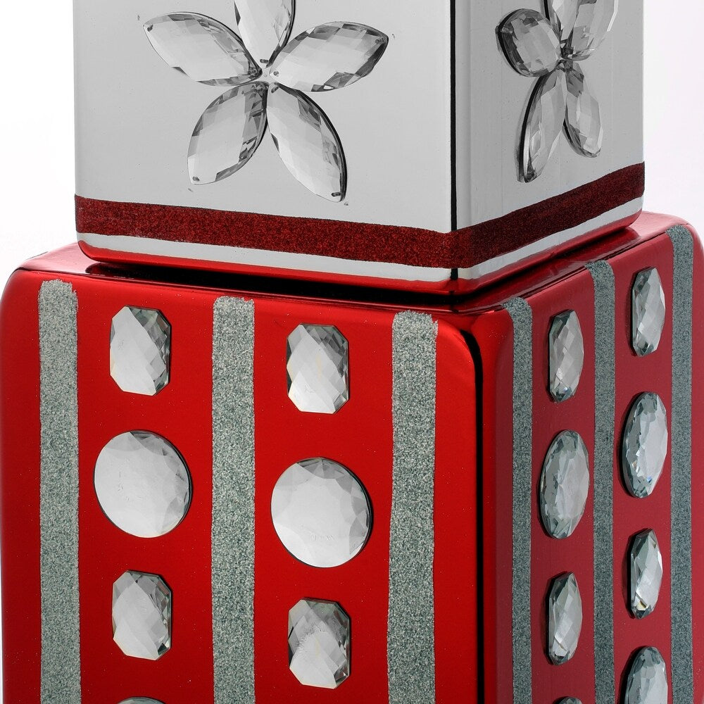 28" Red & Silver Gift Box Stack