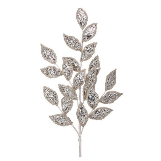29" Silver Glitter Laurel Leaf Metallic Spray Set Of 6