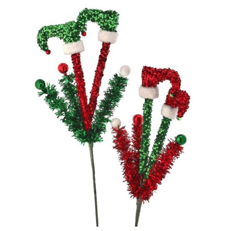Juego de 6 patas de elfo de oropel con lentejuelas verdes y rojas de 28"