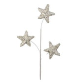 Juego de 6 varas de purpurina con triple estrella de 71 cm, blancas y plateadas