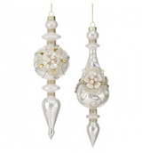10" Cream Gold Jeweled Finial Assorted Ornament Set Of 2