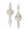 10" Cream Gold Jeweled Finial Assorted Ornament Set Of 2