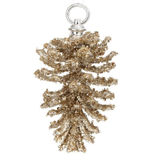 7'' Champagne Glitter Iced Pinecone Ornament Set Of 6