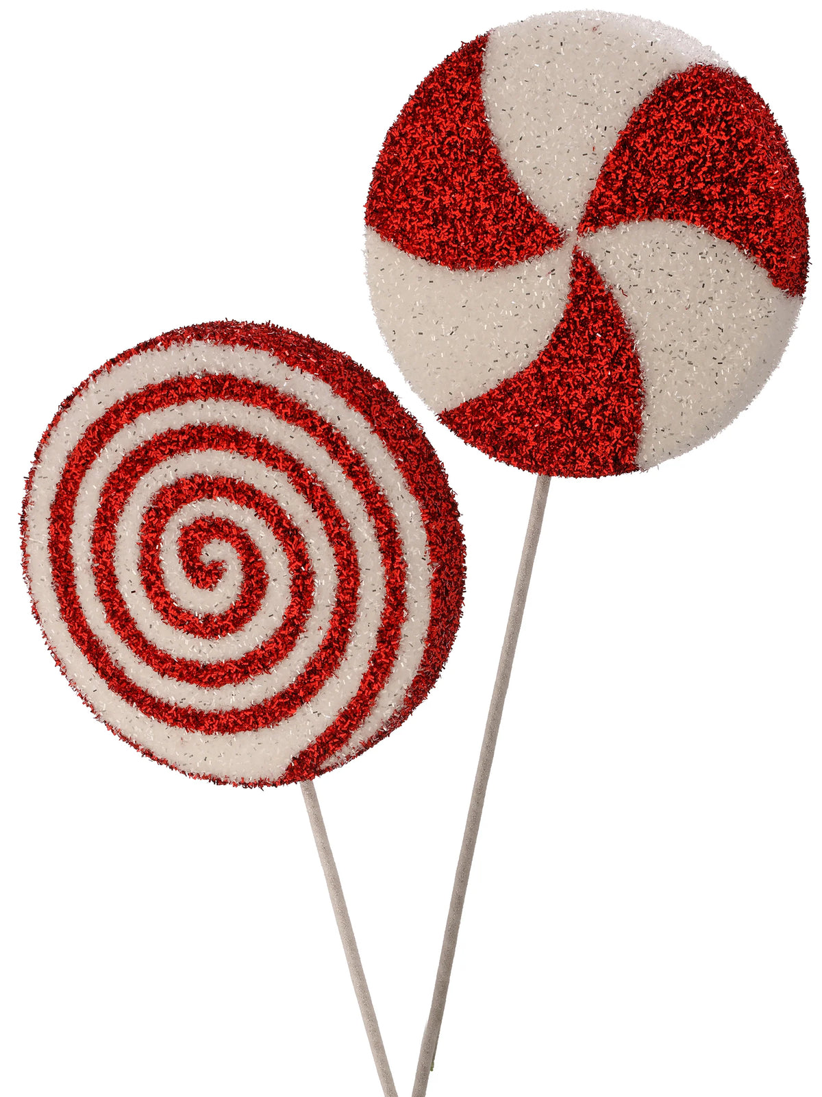 Piruleta roja y blanca de 26" con purpurina, juego de 8