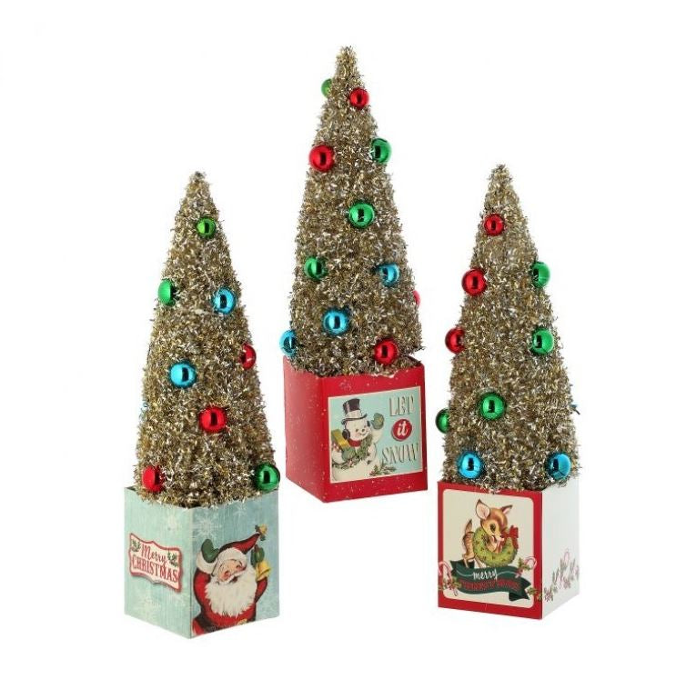12" Retro Gift Box With Tree Assorted Set Of 3