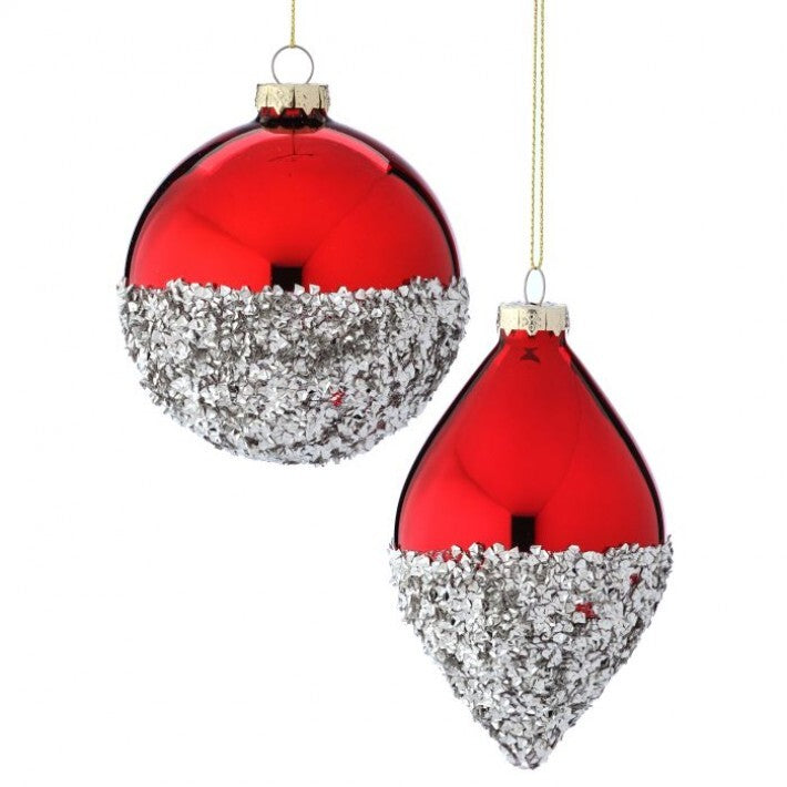 4"- 6" Red & Silver Finial & Ball Ornament Set Of 6