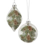 4"- 5.5" Pine Bough Finial & Ball Glass Ornament Assorted Set Of 4