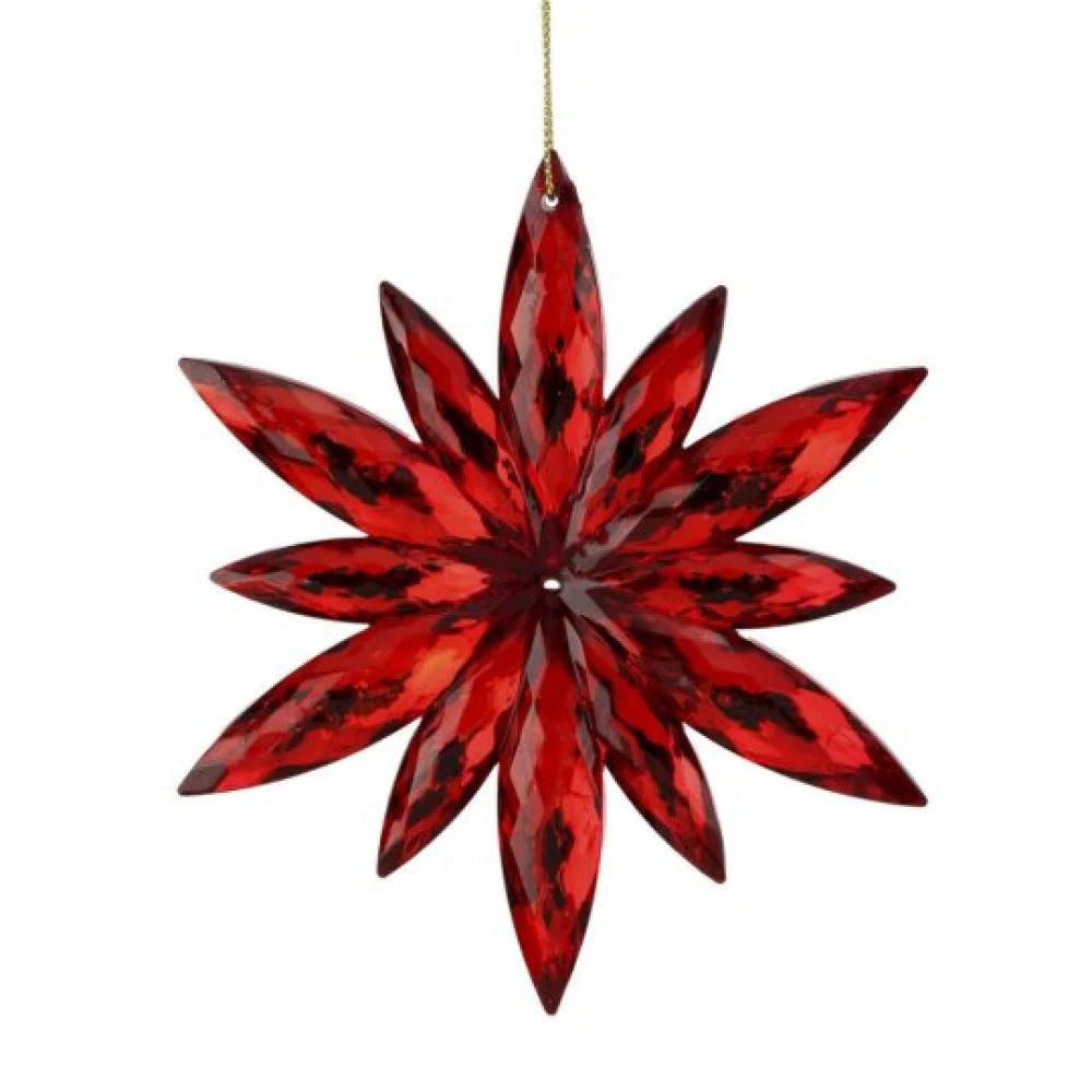 4" Red Jewel Poinsettia Ornament Set Of 6
