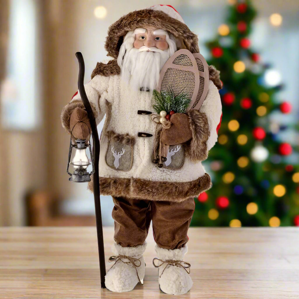 Chalet de invierno Santa de 3 pies con raquetas de nieve
