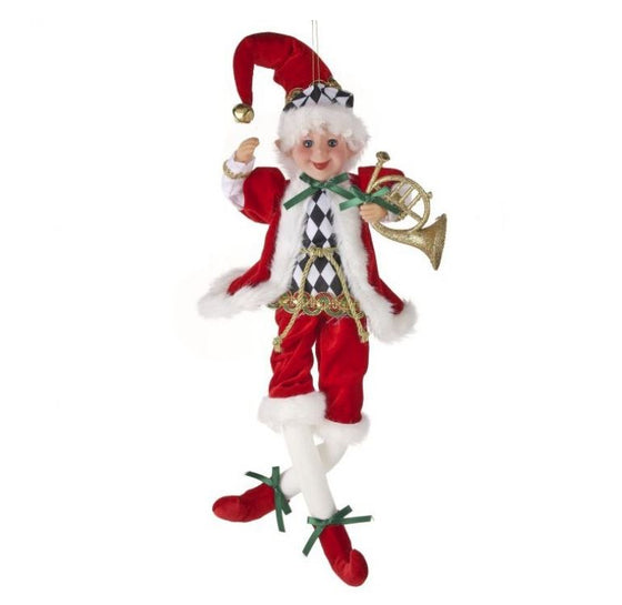 18" Checkered Elf Ornament With Horn