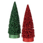 12" Green & Red Tinsel Glitter Trees Set Of 4