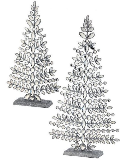 15"- 19" Silver Jeweled Tree Set Of 2
