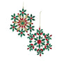 7" Red & Green Jewel Gold Glitter Snowflake Set Of 8