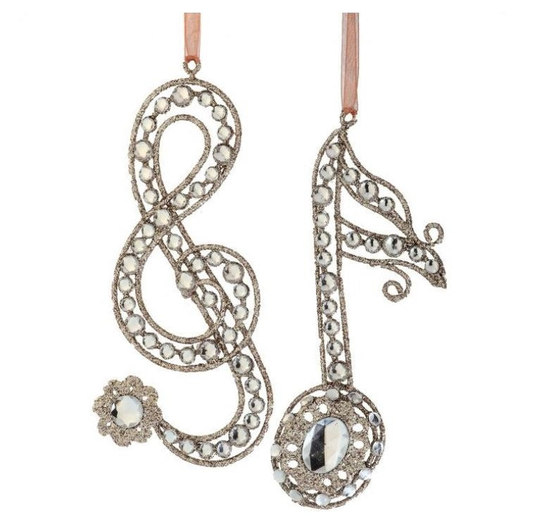 Set de 12 adornos de notas musicales de oro de 6.5 pulgadas