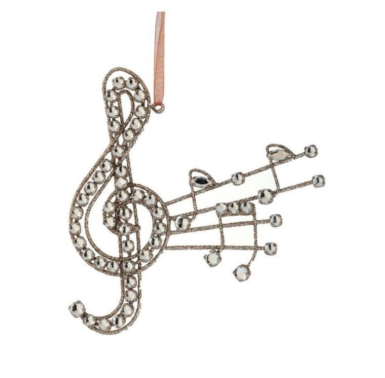 Juego de 8 adornos de notas musicales con joyas doradas de 7"