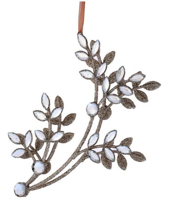 9" Gold Jewel Branch Ornament Set Of 6