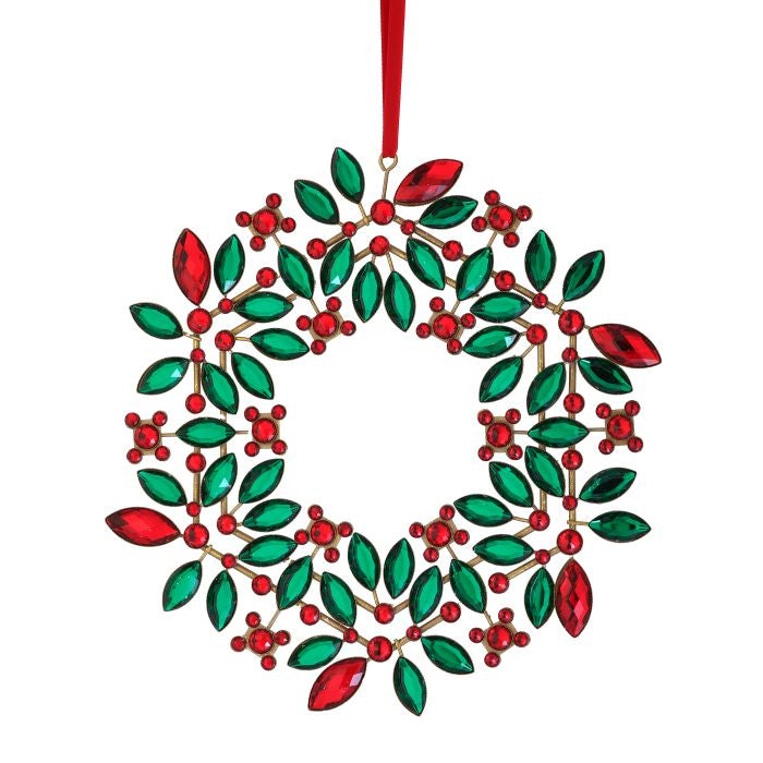 9.5" Green & Red Holly Wreath Set Of 4