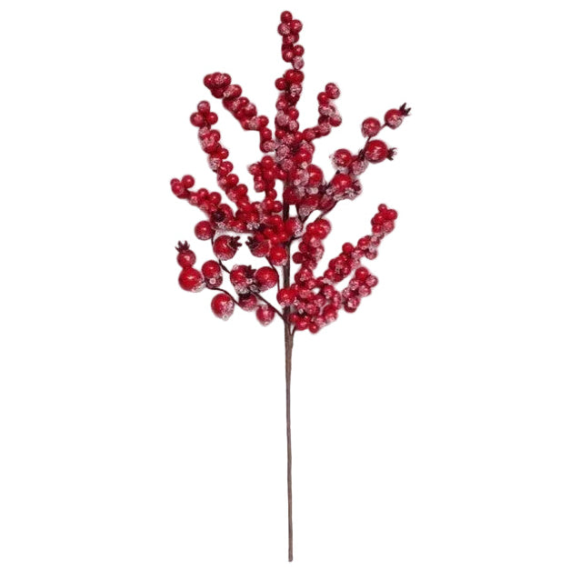 22" Red Iced Glitter Crown Berry Spray Set Of 6