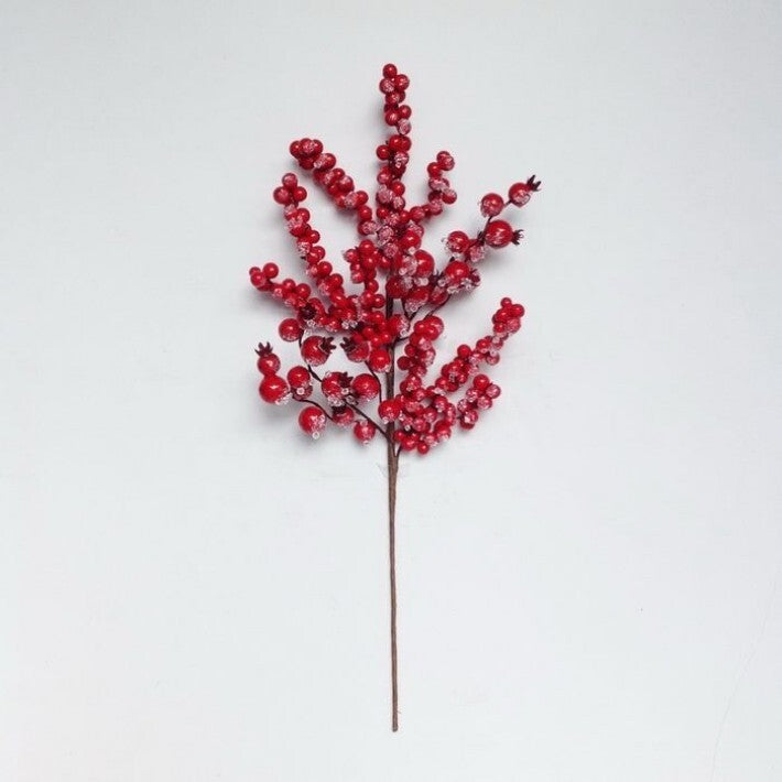 22" Red Iced Glitter Crown Berry Spray Set Of 6