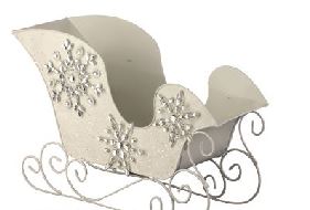 25" White Jewel Sleigh With Silver Snowflakes