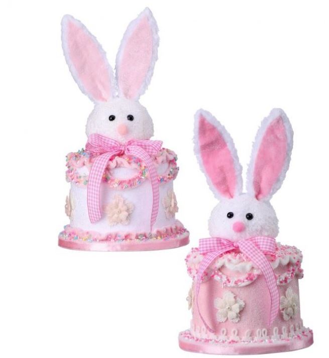 10" Vintage Easter Bunny Pink Cake Assorted Set Of 2