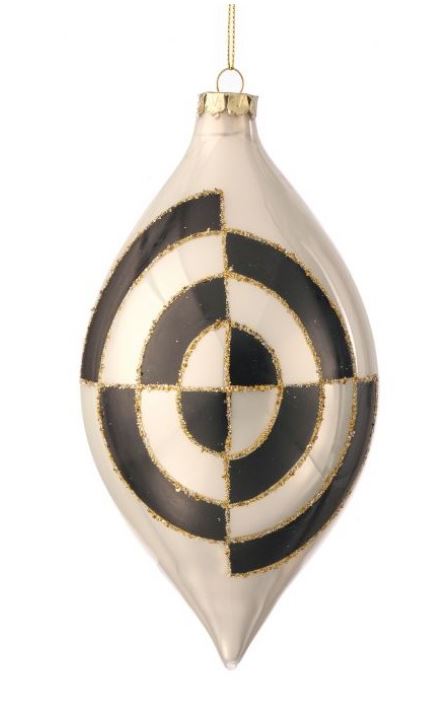 8" Black White Gold Finial Ornament Set Of 6