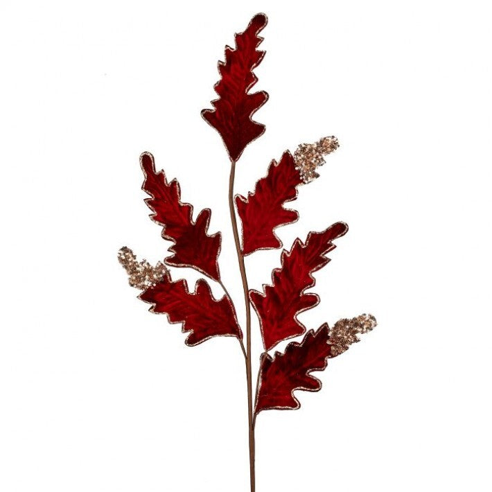 32" Burgundy & Gold Velvet Acanthus Spray Set Of 12