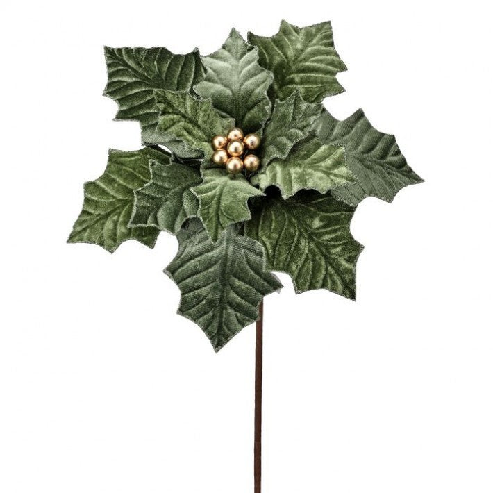 Decorative holly leaf with gold berries on a white background