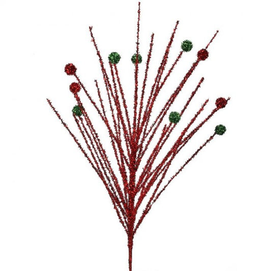 30" Red Glitter Burst Stem Set Of 12