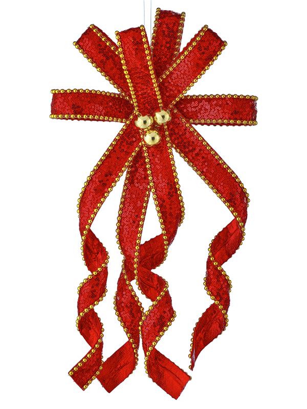 Lazo de lentejuelas de 50,8 cm (20") en rojo metálico y dorado