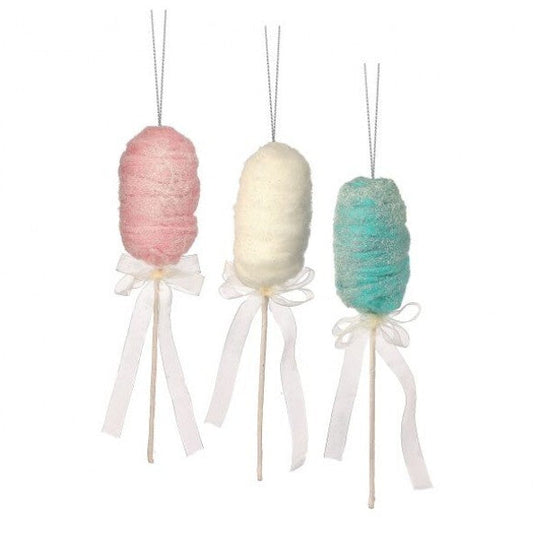 16" Multi Cotton Candy Stem Ornament Assorted Set Of 6