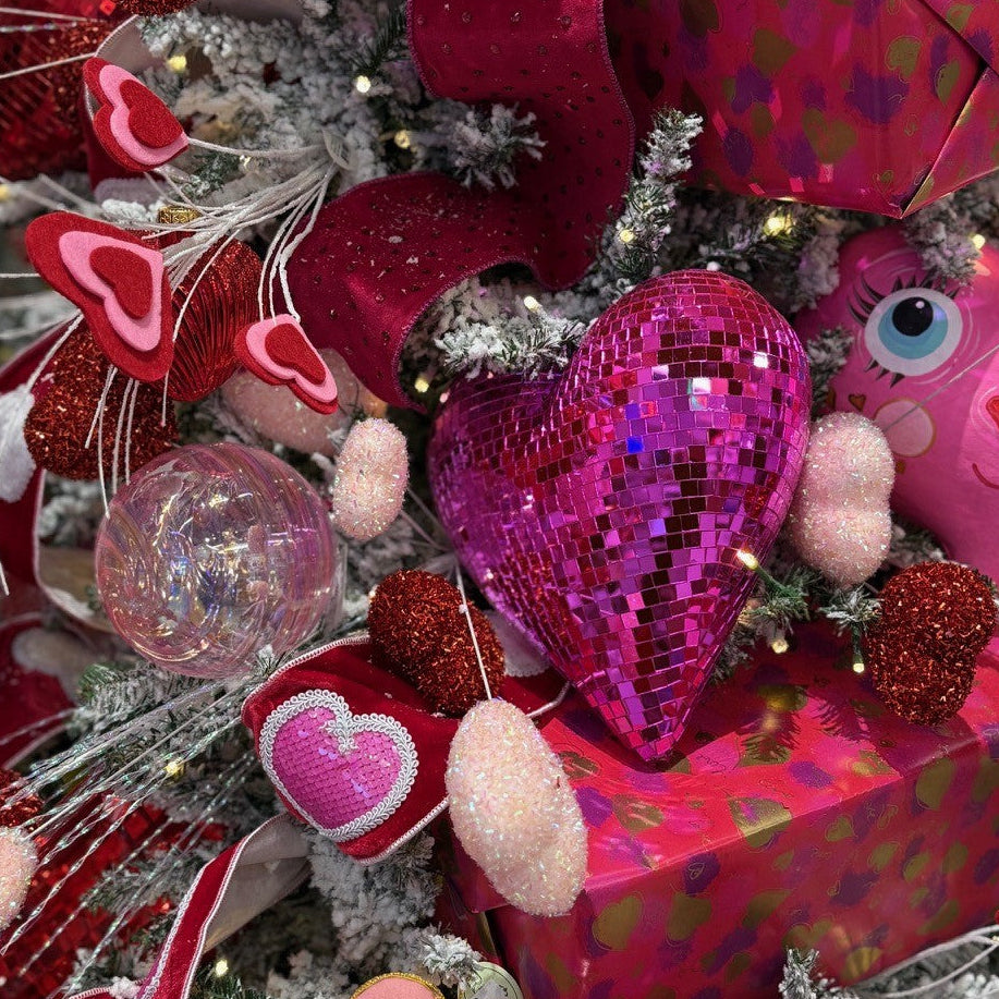 10" Pink Mirrored Heart Ornament